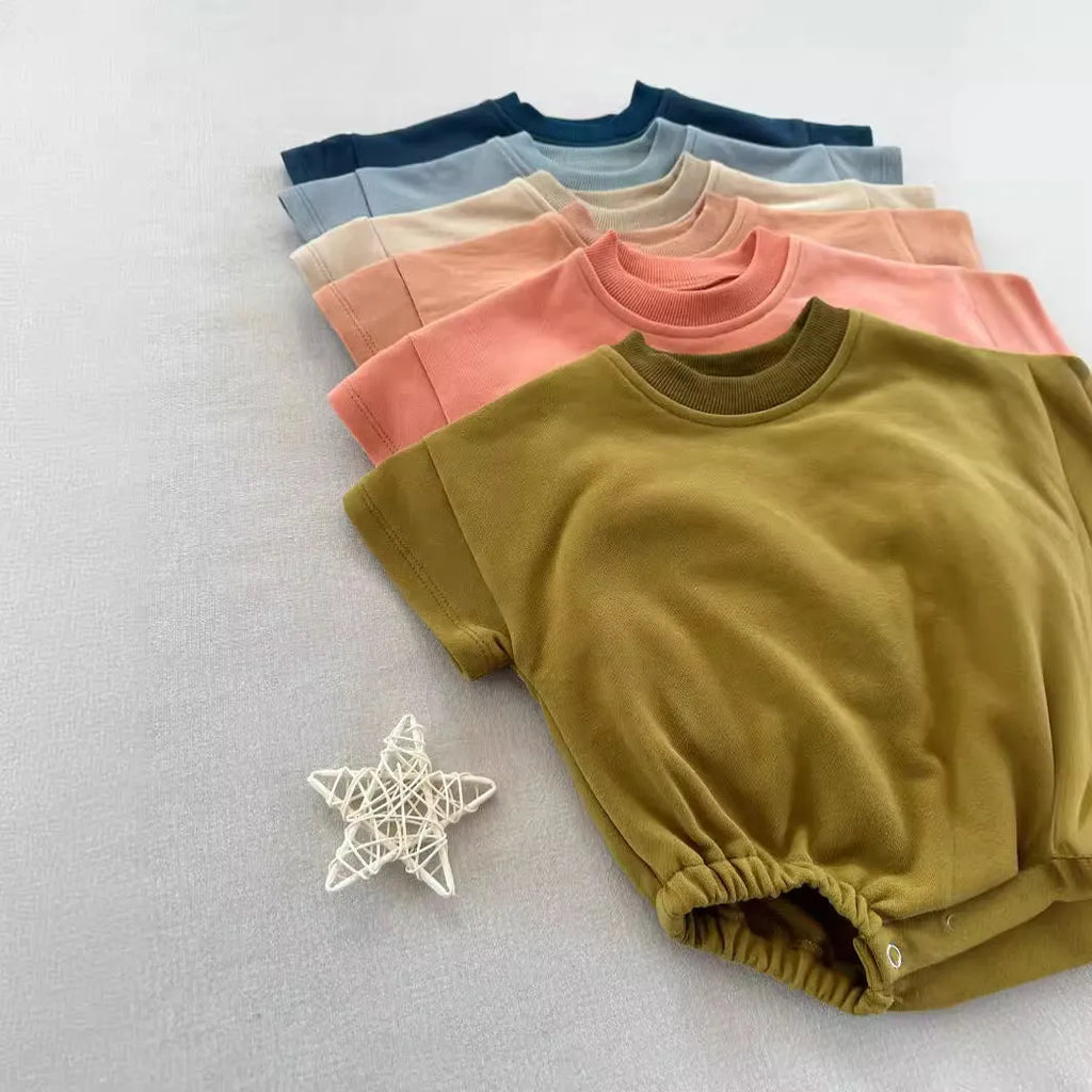 New Korean style cotton infant romper triangle jumpsuit short sleeve hide hooks closure suitable height 59cm to 90cm