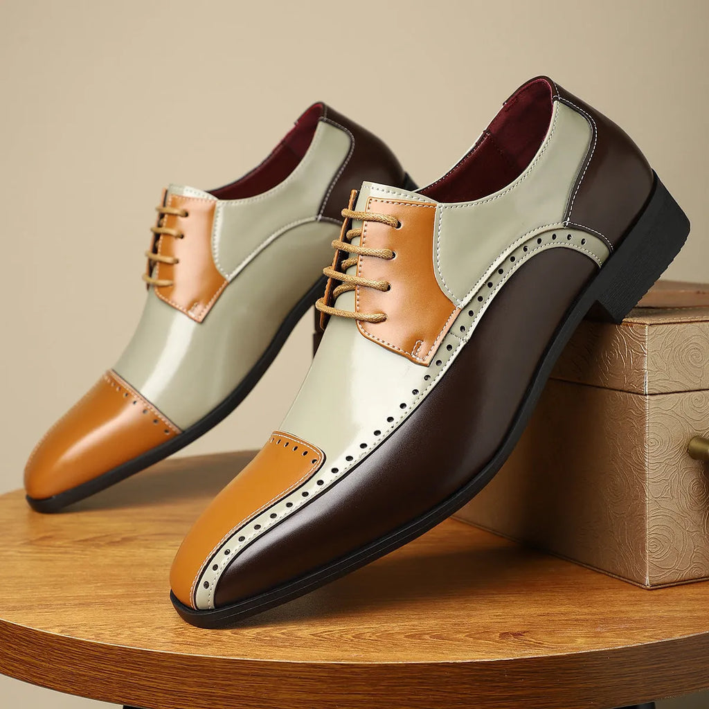 Men's black leather-style low-top shoes with a leather toe cap and stitching detail on a breathable PU upper.