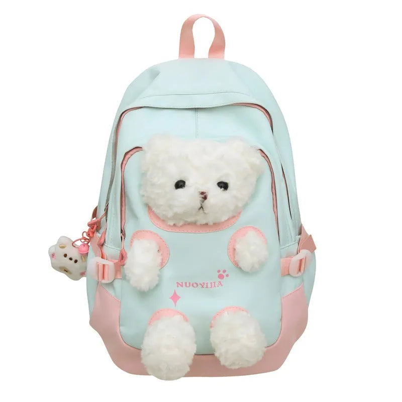 Literary style school backpack in macaron colours with curved shoulder straps and 20-35L capacity