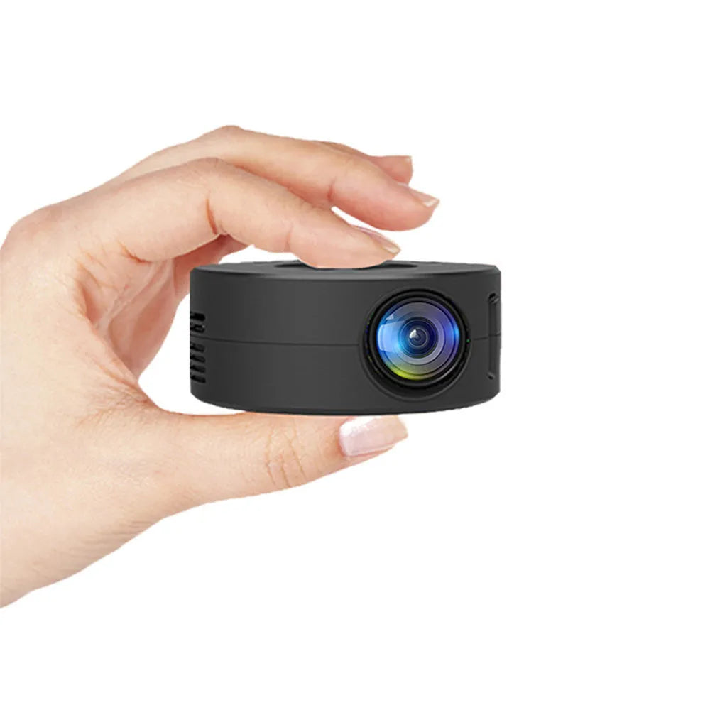 YT200 black mini LCD home projector with compact design and wireless mirroring feature