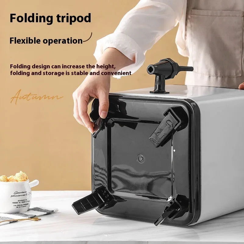 Silver stainless steel commercial milk tea bucket with square lock lid, 8 litre capacity.