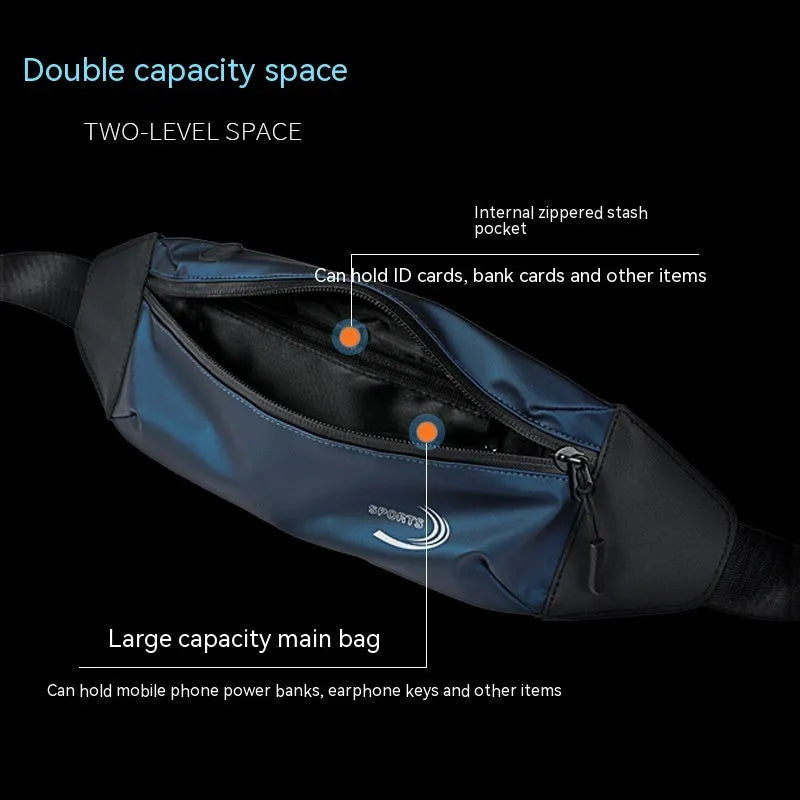 Men's waterproof waist bag in Oxford polyester with 45cm storage compartment