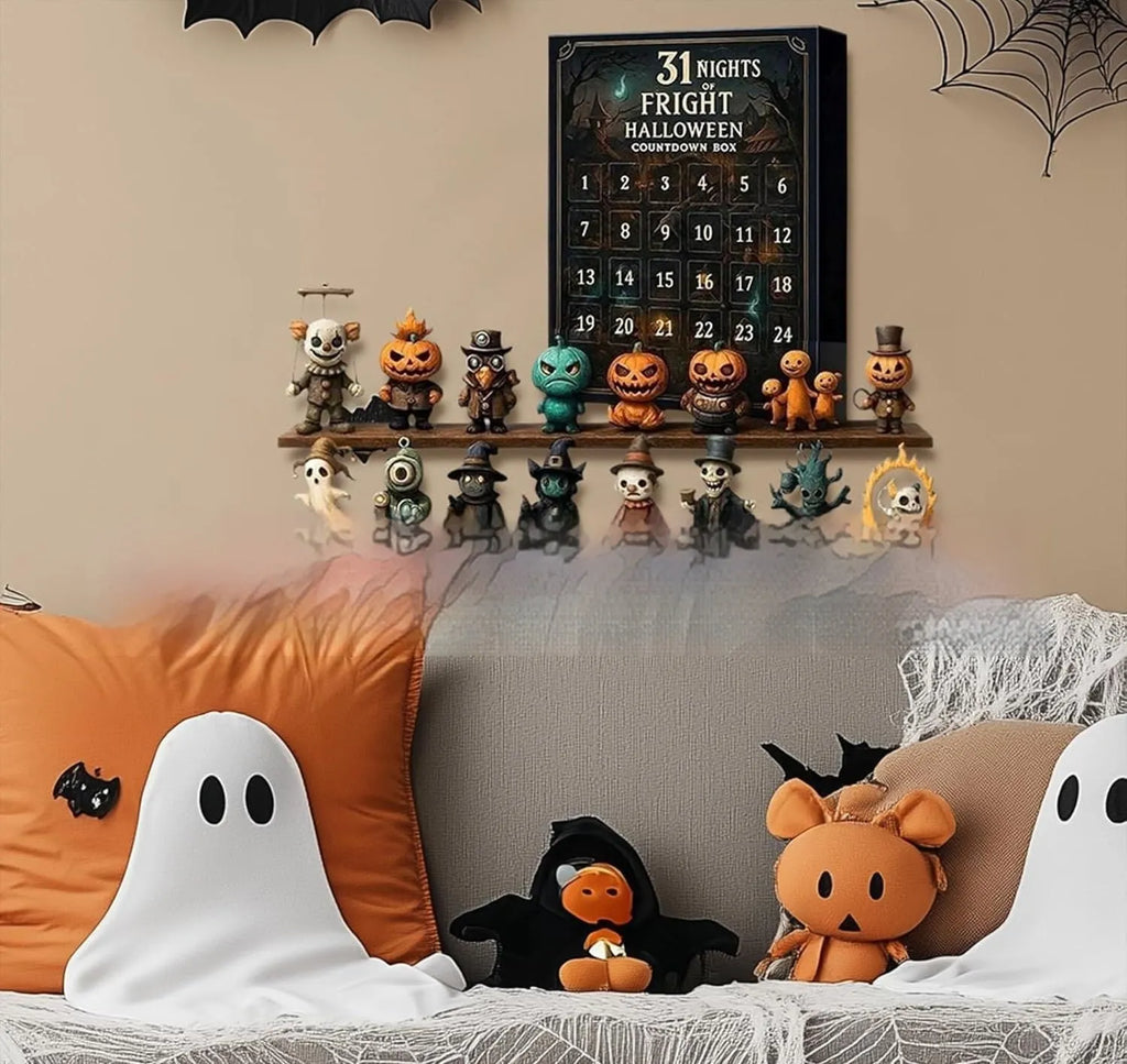Halloween horror countdown advent calendar box with blind box surprises and resin craft figures.