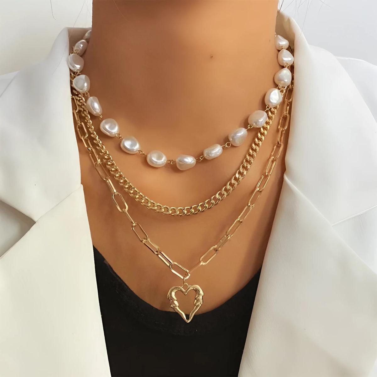 Love alloy clavicle chain for women handmade imitation pearl heart shape pendant with tassel on adjustable chain