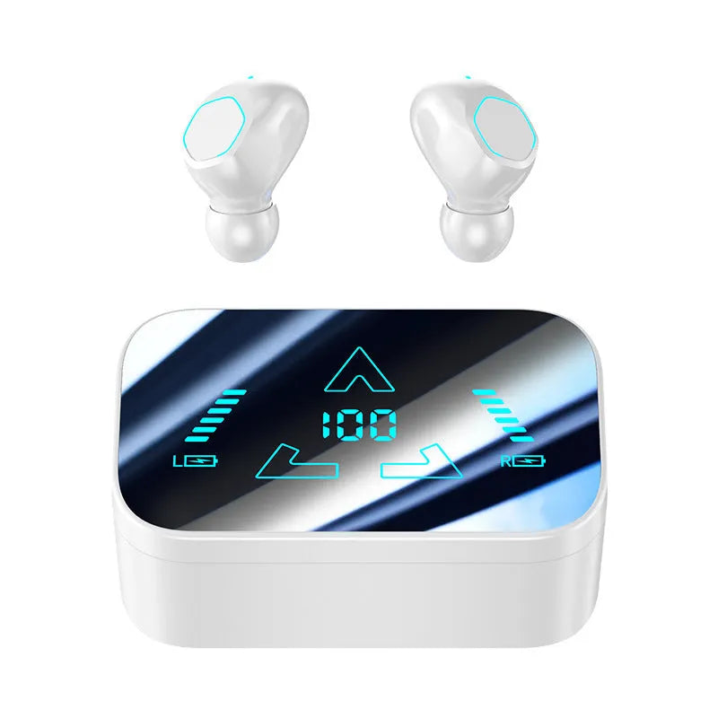 M48 Bluetooth headset in-ear wireless with digital display and charging case in black colour