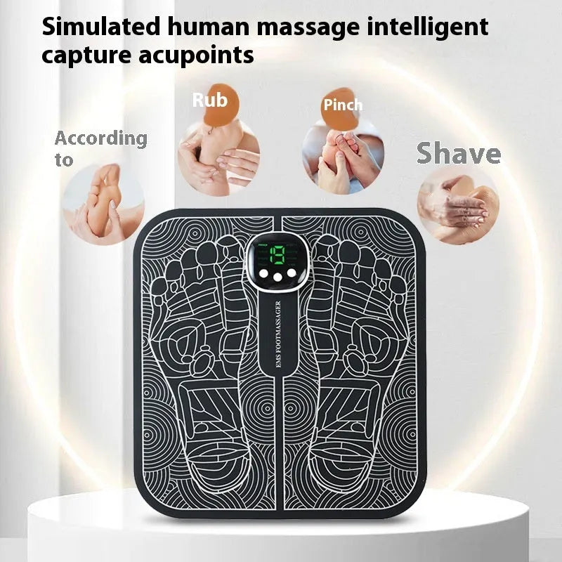 Rechargeable reflexology foot massager mat with USB charging cable and remote control