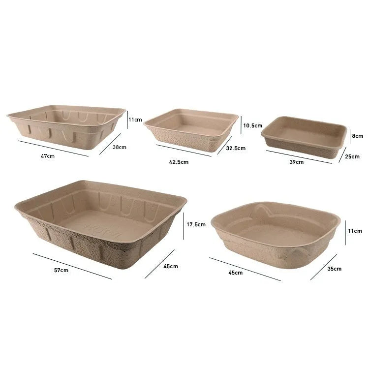 Brown disposable biodegradable cat litter box showing its small box design and waterproof construction.