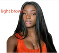 Long straight hair wig with centre-parting bangs in black colour on display