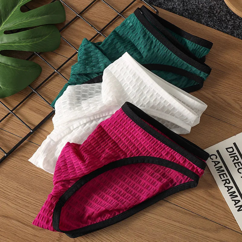 Men's low waist transparent lace underwear in white, black, green, light purple, or rose red