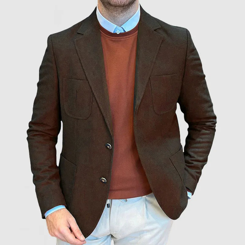 Men's retro style casual cotton suit in loose fit showing army green colour option