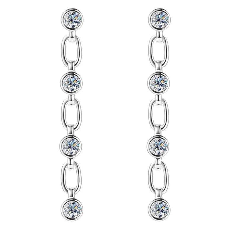 Silver tassel moissanite stud earrings in retro European American geometric style, gold colour