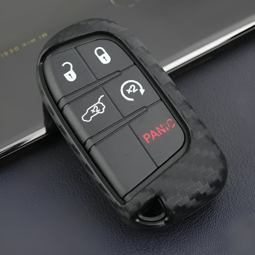 Silicone protective case for a Dodge, Chrysler, or Fiat car key remote.