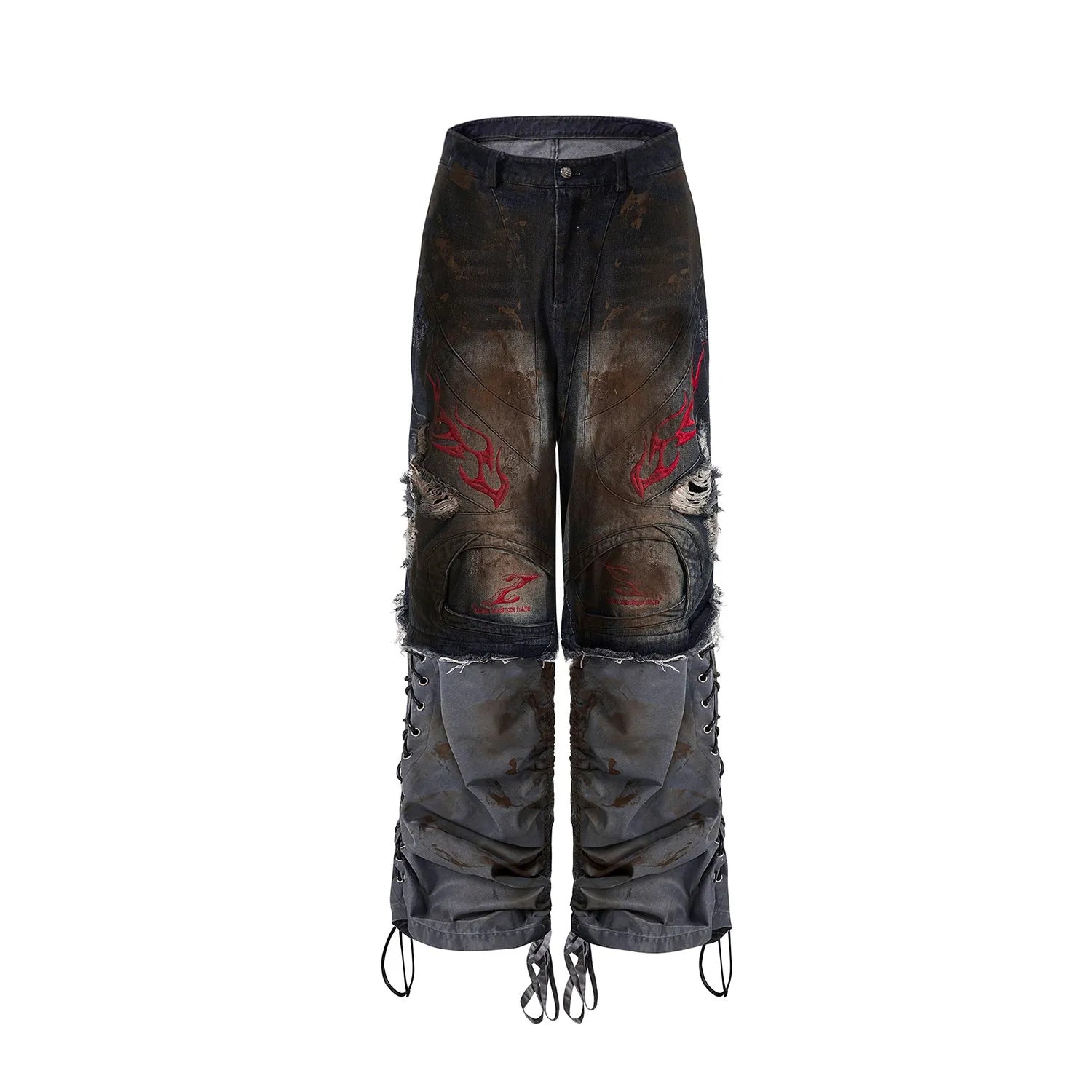 Men's retro jeans with detachable legs showing wide-leg design and mid-high waist