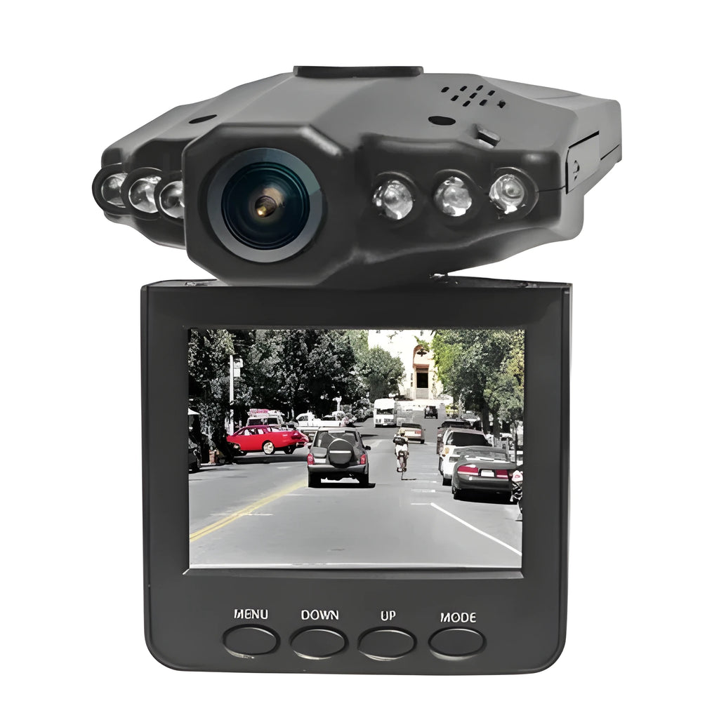 H198 HD six-light infrared car dash camera with 2.4-inch screen mounted on a windscreen.