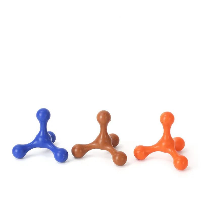 9.5cm beef-flavoured silicone three-legged bone chew toy for small medium breed puppies in assorted colours