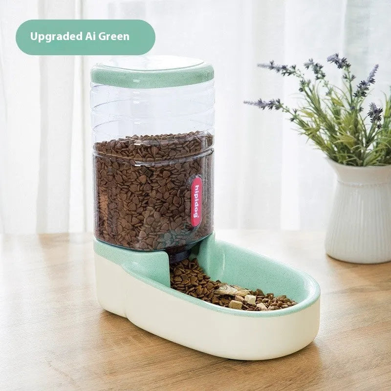 Second generation 3.8 litre automatic pet water fountain and feeder in grey, blue, green, or pink colour for dogs and cats.