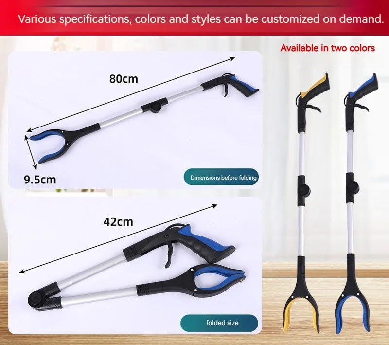 Foldable aluminium garbage clamp with magnetic sucker showing blue handle colour