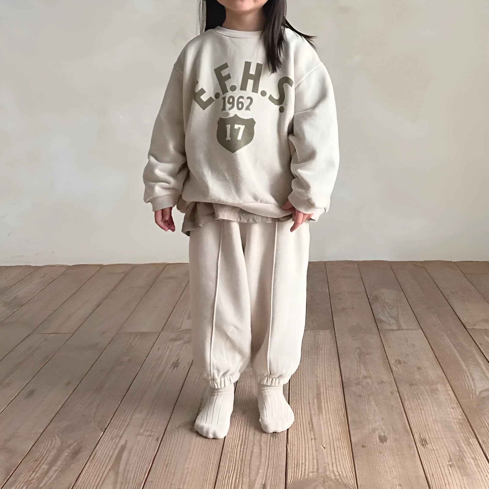 Boys and Girls Letter Print Casual Fleece Sweater Two-Piece Set Cotton Pullover Top and Trousers Set Long Sleeve Wool Warm Autumn Winter Two-Piece Set Apricot Brown Gray Green 80-130cm Height