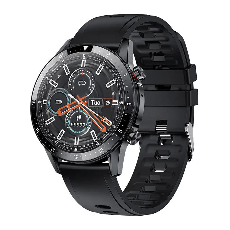 Alloy-case Bluetooth smart watch with heart rate monitor on wrist, showing blue colour option.