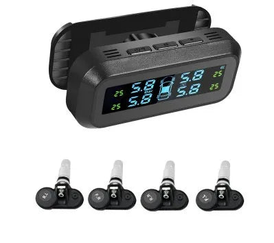 Solar wireless car tyre pressure monitoring system with colour screen display and four sensors