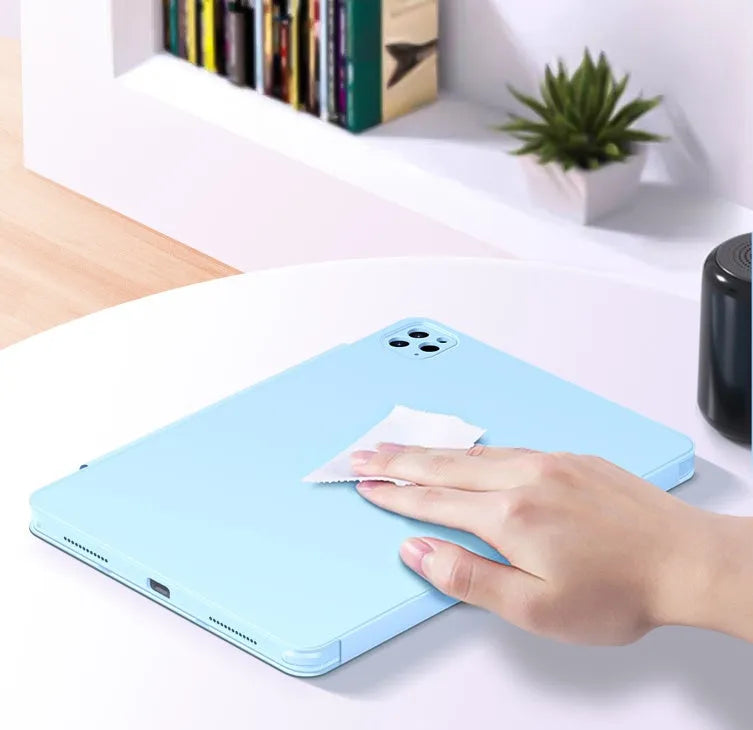 Magnetic iPad protective case with detachable drawer pen slot in black, shown on an iPad Pro.