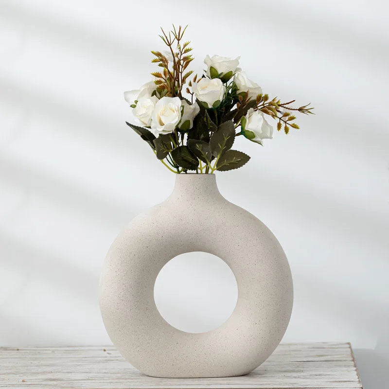 Frosted particle porcelain biscuit vase in neutral colour for floral arrangements