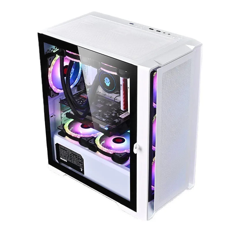 Wide body tempered glass computer case black vertical desktop chassis with front USB 3.0 port and ITX motherboard support