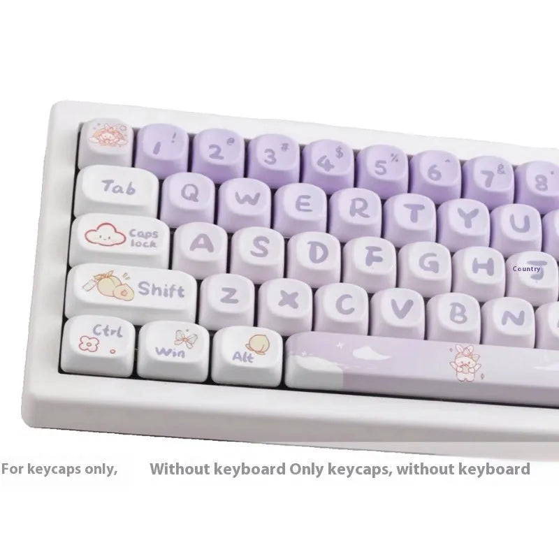 Set of purple gradient key caps for mechanical keyboard with white rabbit anime character design.
