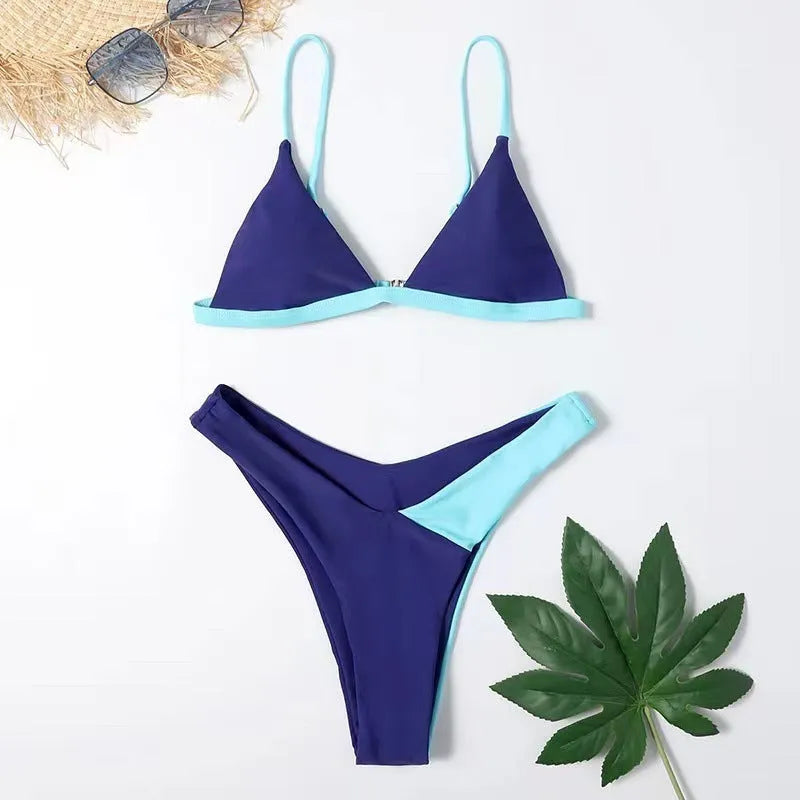 Women's European style swimsuit briefs bikini set in nylon fabric with bra and panties