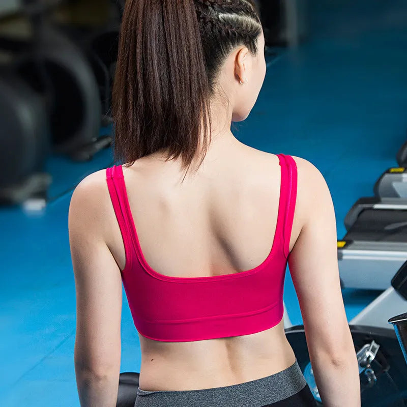Women's reinforced shockproof sports bra with moulded cups and fixed double straps
