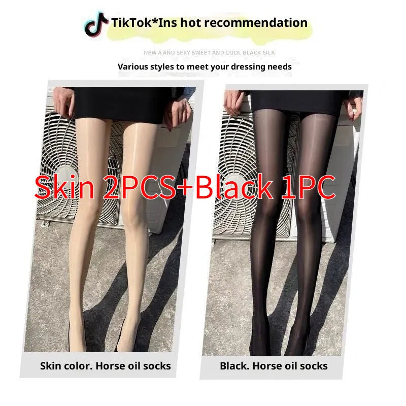 Woman wearing fleshcolour horse oil anti-snag pantyhose for spring