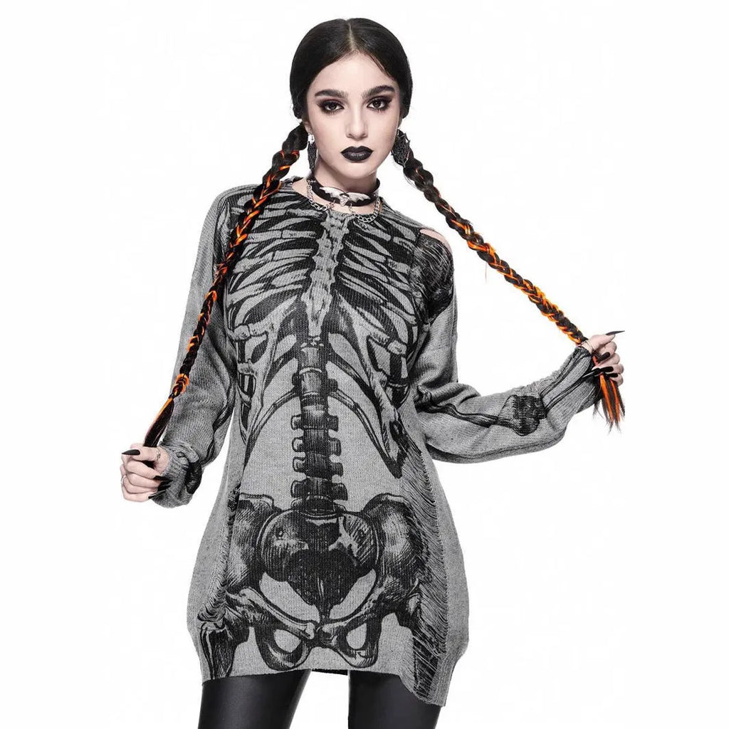 Women's gray loose fit character print knit pullover long sleeves viscose fibre