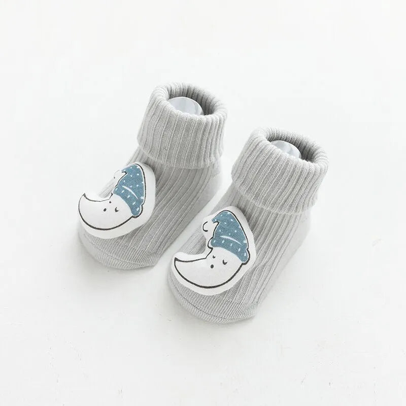 Baby socks with silicone anti-slip grips on sole, mid-height tube design in combed cotton