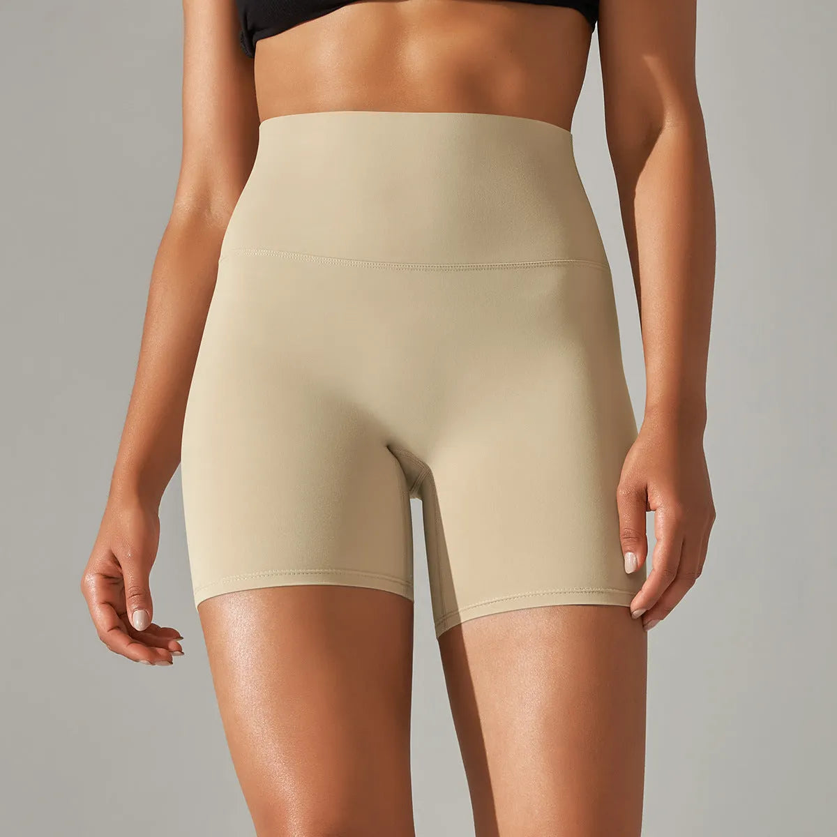Dark green high waist women's fitness tights made from nylon spandex fabric.