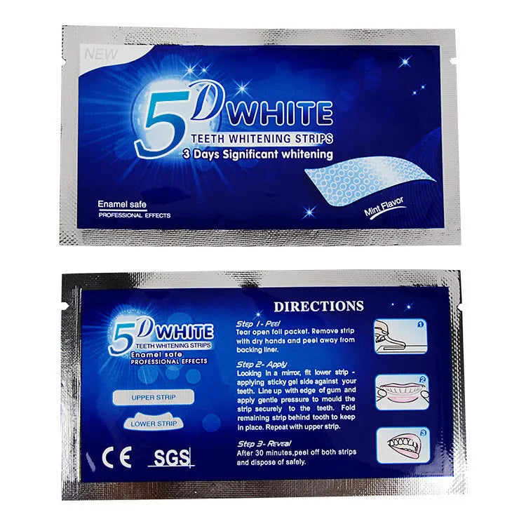 5D gel teeth whitening strips for false teeth veneers dentist oral hygiene care kit with mint fragrance in white packaging