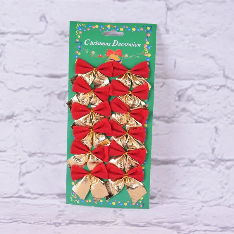 5 cm red gold polyester Christmas tree bow ornament for holiday decoration