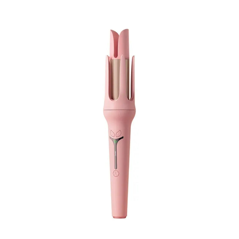 32mm automatic hair curler in pink or light purple with ceramic barrel, clips, and comb.