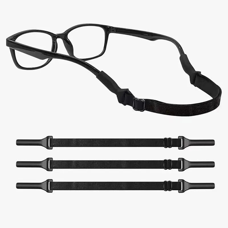 Black adjustable glasses retention cord with silicone earpieces for adult and children's eyewear