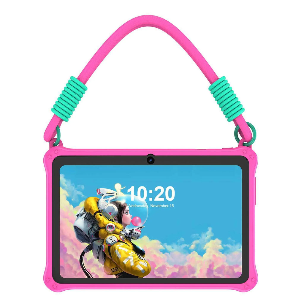 7-inch children's tablet silicone protective case with flat strap in sapphire blue and dark pink colours