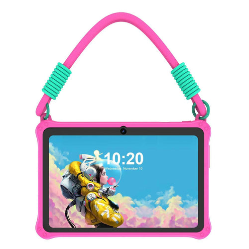 7-inch children's tablet silicone protective case with flat strap in sapphire blue and dark pink colours