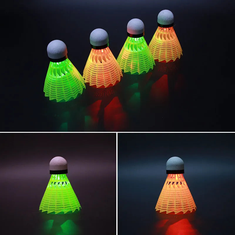 Luminous badminton shuttlecocks in green and red colours with nylon and goose feather options