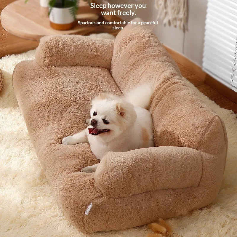 Warm removable washable pet bed in Mousse Coffee, Sunset Orange, Gentleman Gray, Moonlight Beige, Ultra-Soft, and Pink, sizes M to XXL