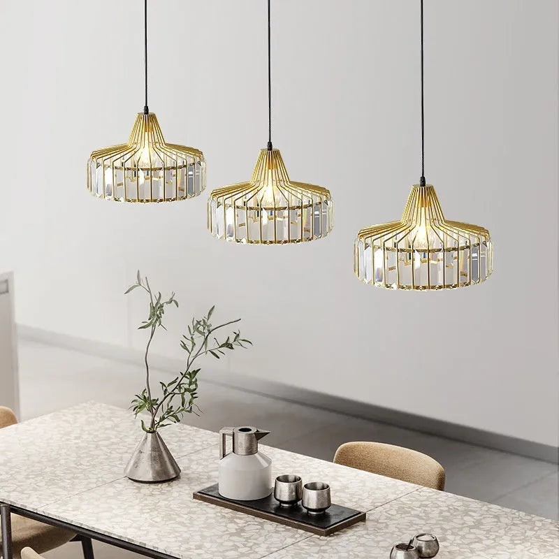 Modern crystal chandelier drop light in gold finish with LED colour change settings