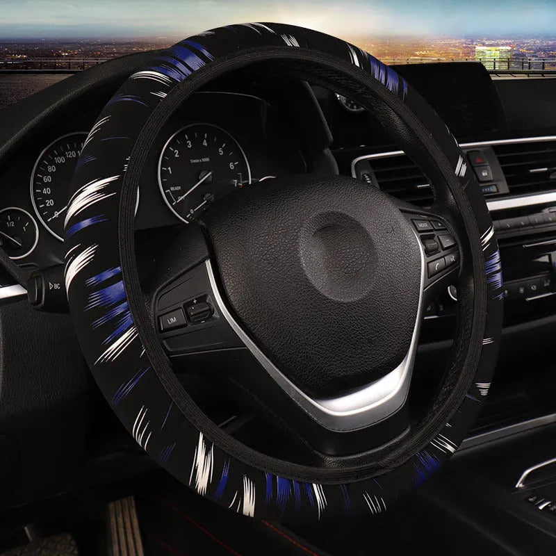 Elastic imitation leather steering wheel cover in black red colour without inner ring, sports style