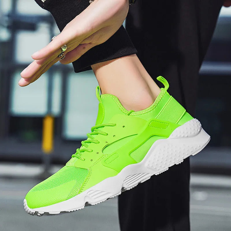 Men's fluorescent red mesh casual low-top shoes with cross shoulder straps and flat sole