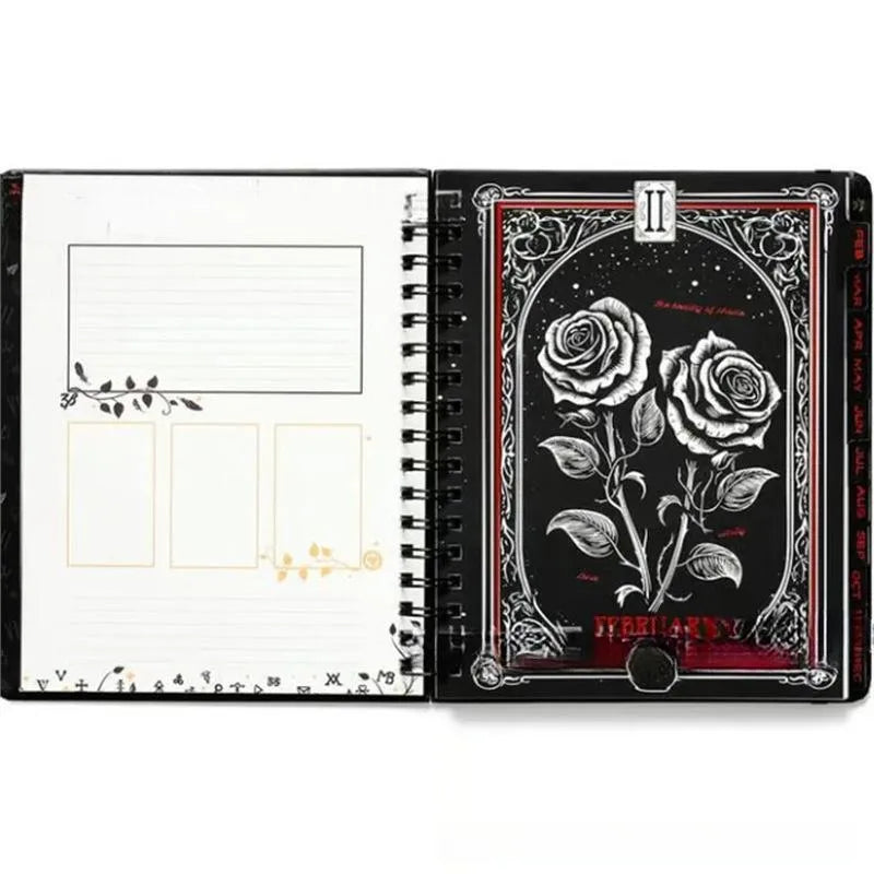 Wait For The Night 2026 weeks plan notepad with 100 pages, open to a weekly layout, next to a pen on a desk.