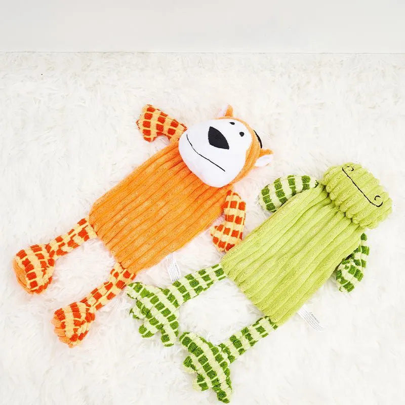 Immortal Squeaker plush dog toy for aggressive chewers in orange or green colour