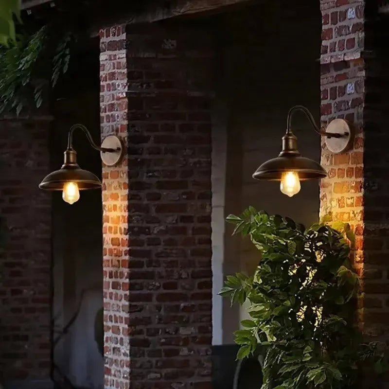 Retro style villa courtyard wall lamp in copper or silvery finish with angle mounting options