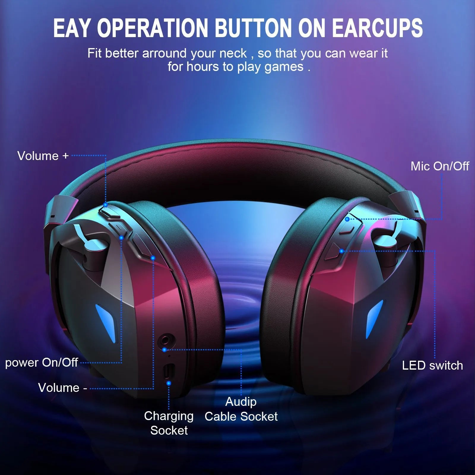 Black over-ear Bluetooth headphones with 2.4G dual-mode for gaming, IPX4 rating, ABS plastic and protein leather construction
