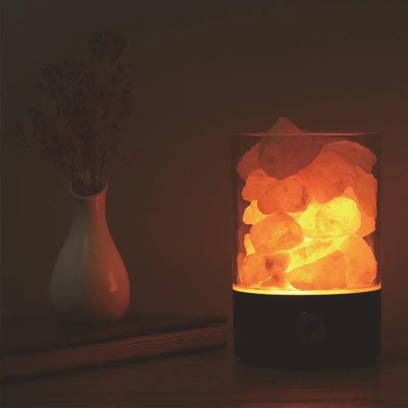 USB Himalayan salt LED lamp with 5 colour-changing modes, 94 mm size, ABS and PC construction, black finish